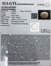 8.47/CT Natural Yellow Sapphire with Govt Lab Certificate-(1221)
