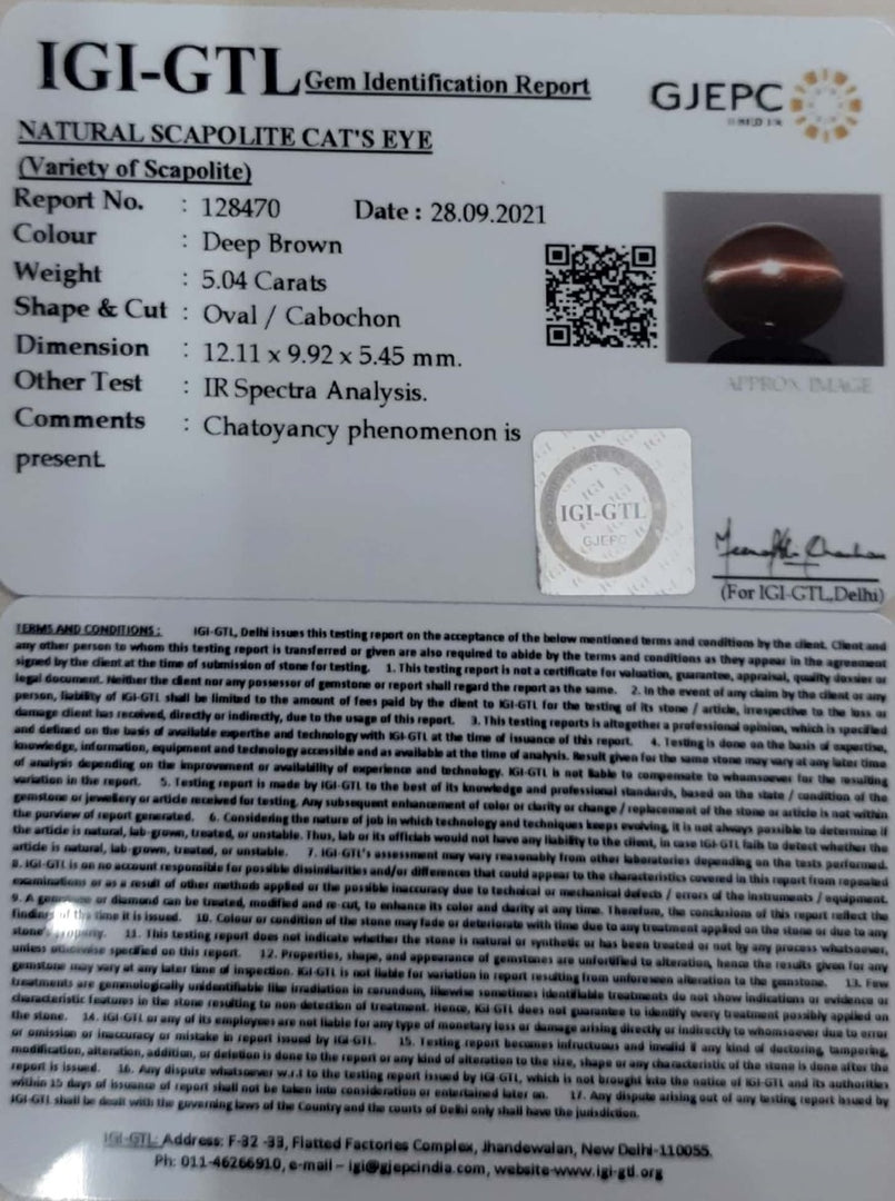 5.04/CT Natural Scapolite Cat's Eye with Govt. Lab Certified-(1221)