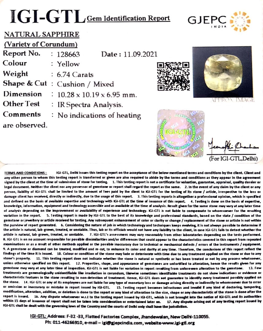 6.74/CT Natural Ceylonese Pukhraj with Govt Lab Certificate-YELSA9U
