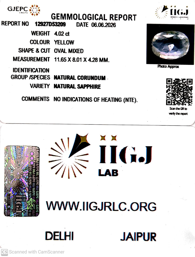 4.02/CT Natural Yellow Sapphire With Govt Lab Certificate-12927D53209