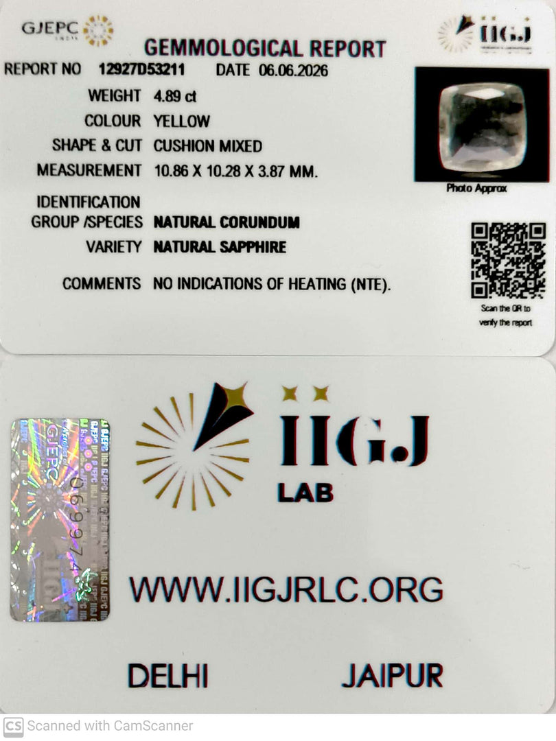 4.89/CT Natural Yellow Sapphire With Govt Lab Certificate-12927D53211