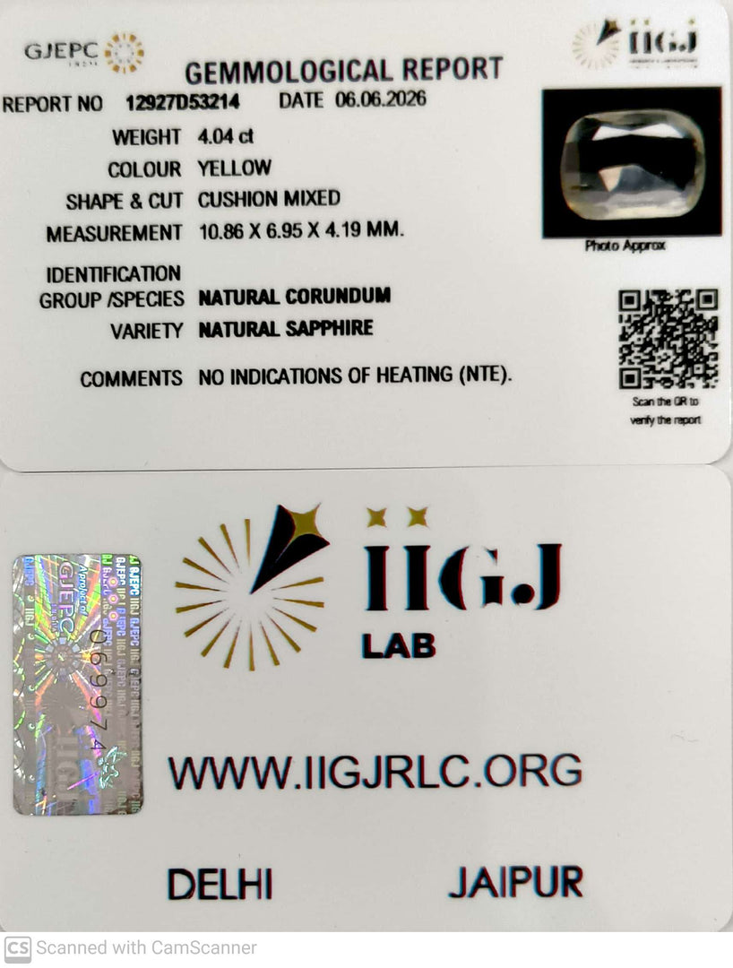 4.04/CT Natural Yellow Sapphire With Govt Lab Certificate-12927D53214