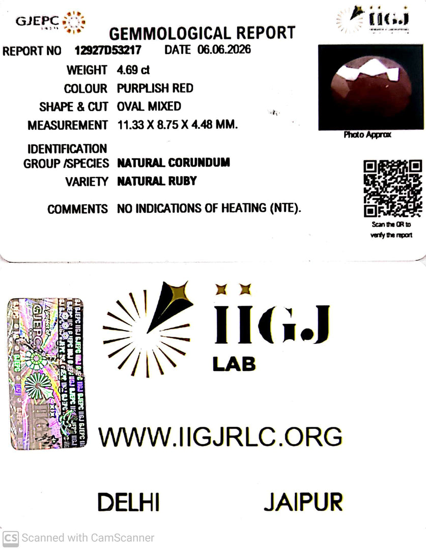 4.69/CT Natural Ruby Stone with Govt. Lab Certificate-12927D53217