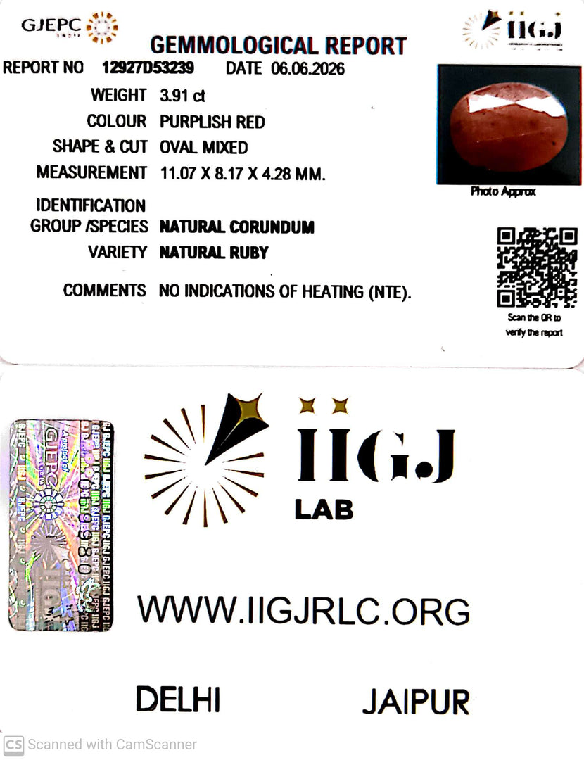 3.91/CT Natural Ruby Stone with Govt. Lab Certificate-12927D53239