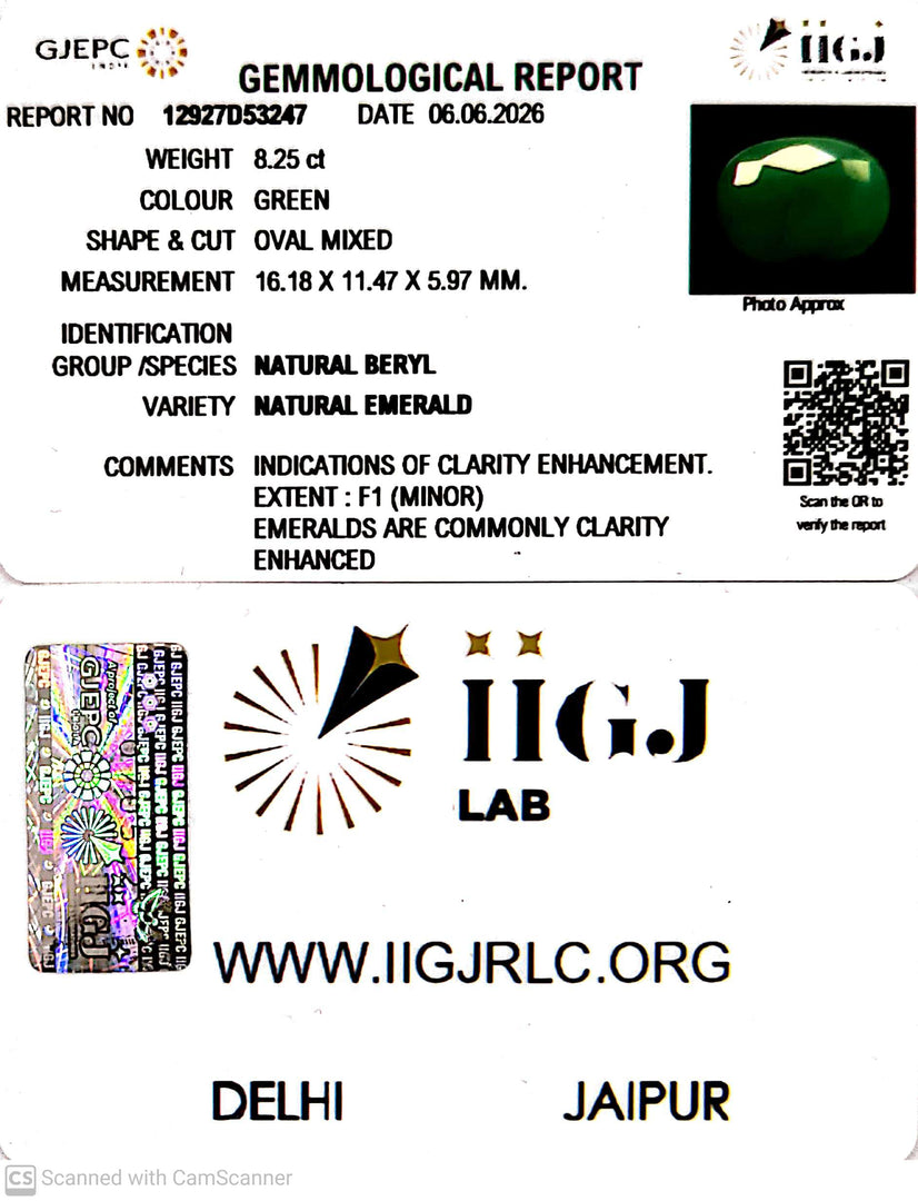 8.25/CT Natural Panna Stone with Govt. Lab Certificate-12927D53247