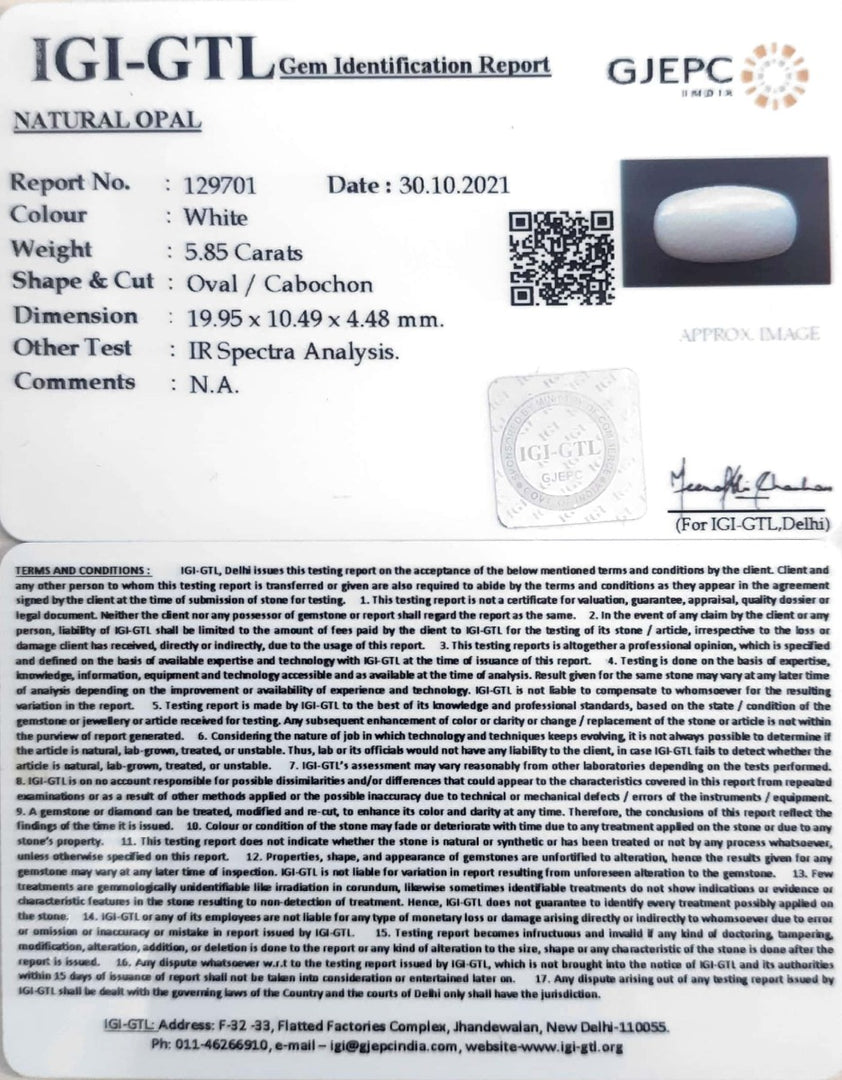 6.49 Ratti Natural Opal with Govt. Lab Certificate (832)