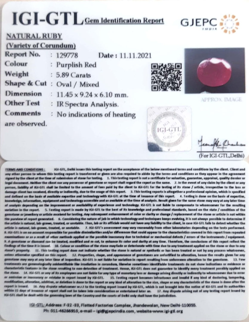 6.53 Ratti Natural New Burma Ruby with Govt. Lab Certificate-(4551)