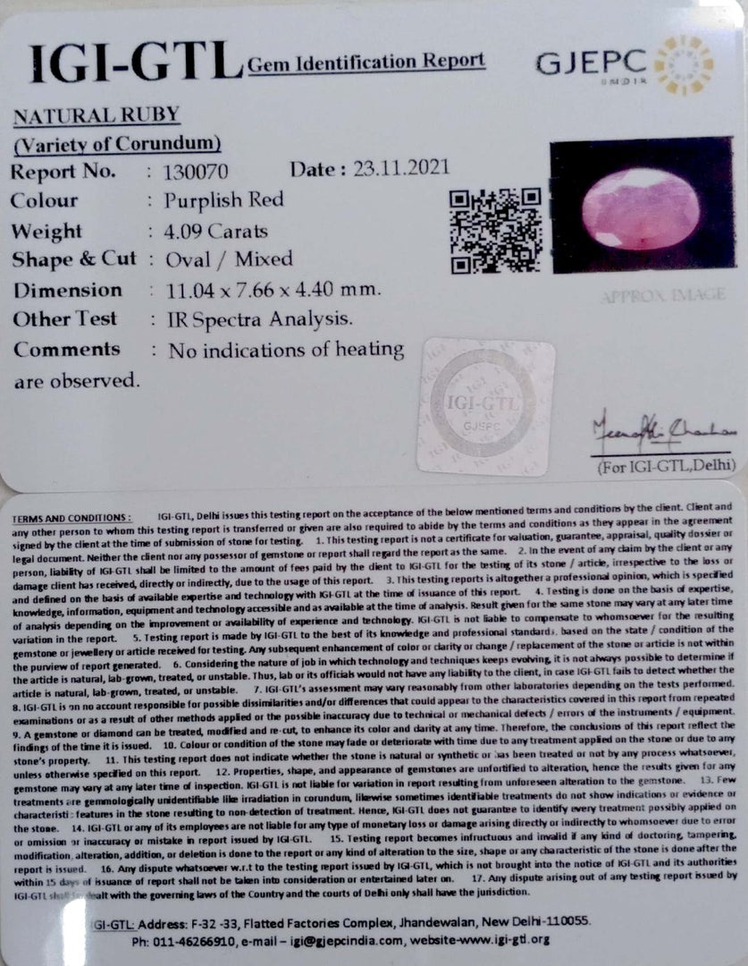 4.53 Ratti Natural New Burma Ruby with Govt. Lab Certificate (5661)