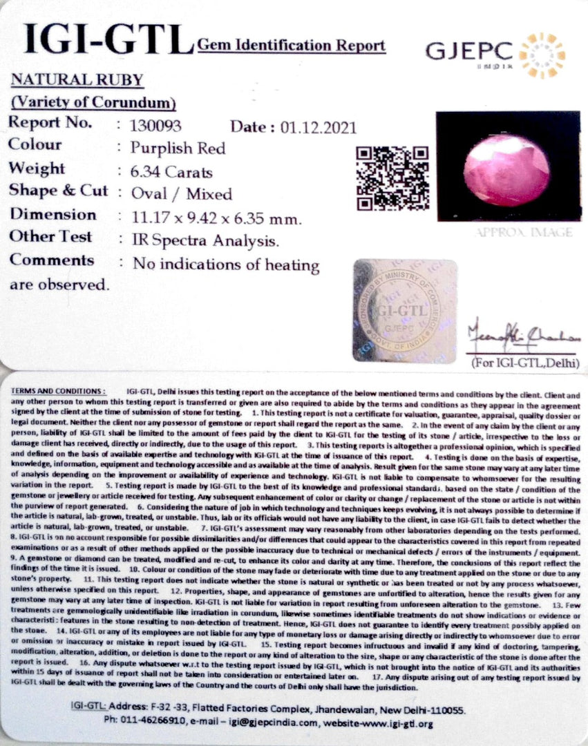 7.03 Ratti Natural New Burma Ruby with Govt. Lab Certificate (5661)