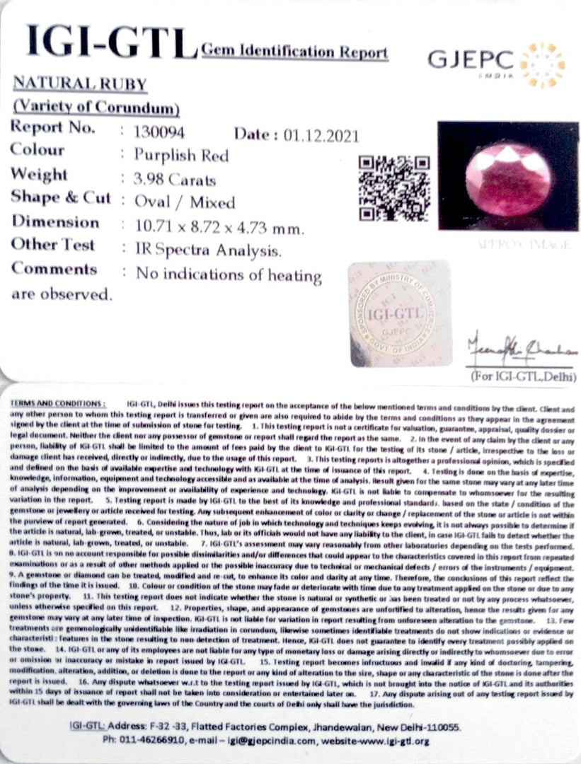 4.41 Ratti Natural Ruby with Govt Lab Certificate-(7881)