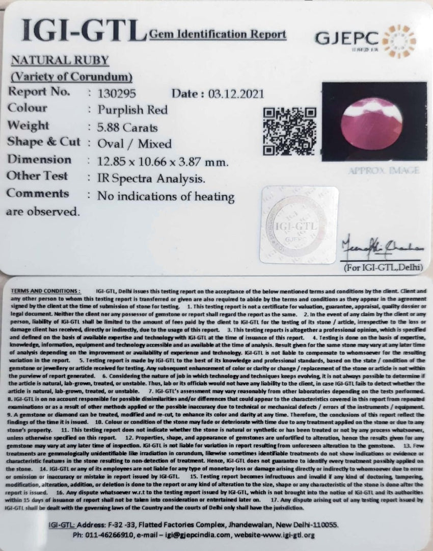 6.52 Ratti Natural New Burma Ruby with Govt. Lab Certificate-(3441)
