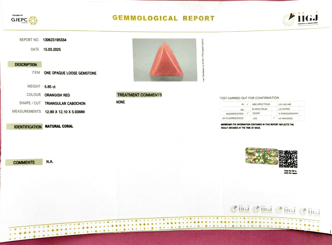 5.85/CT Natural Red Coral With Govt. Lab Certificate