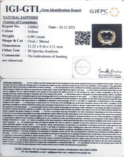 4.98/CT Natural yellow sapphire with Govt Lab Certificate-YELSA9V