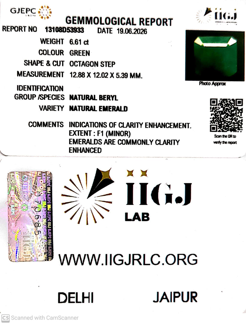 6.61/CT Natural Panna Stone with Govt. Lab Certificate-13108D53933
