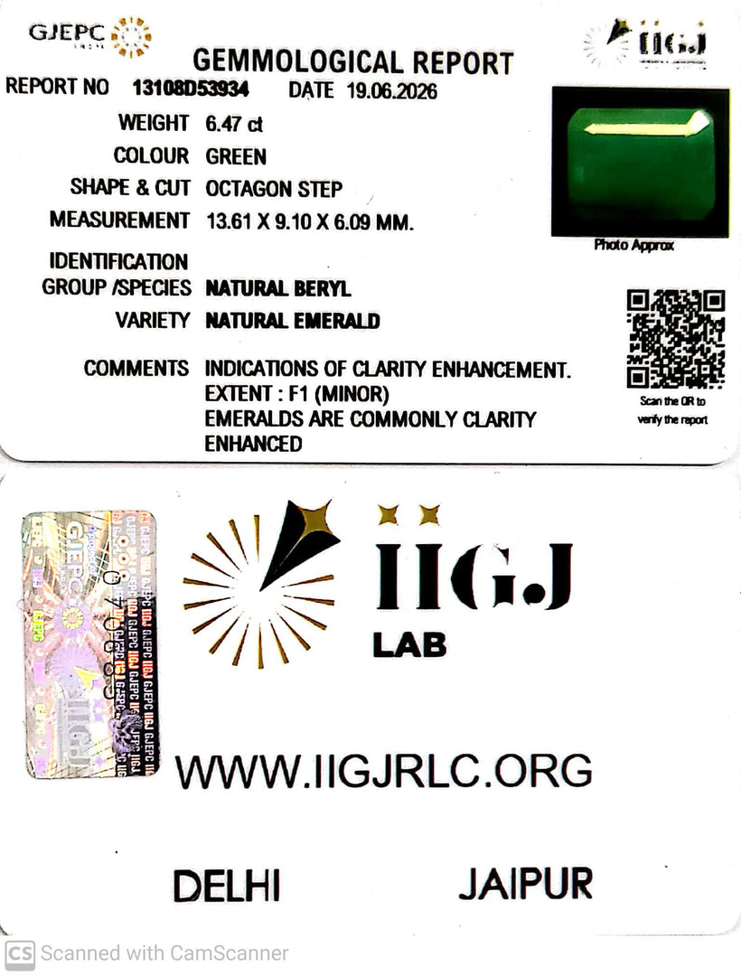 6.47/CT Natural Panna Stone with Govt. Lab Certificate-13108D53934