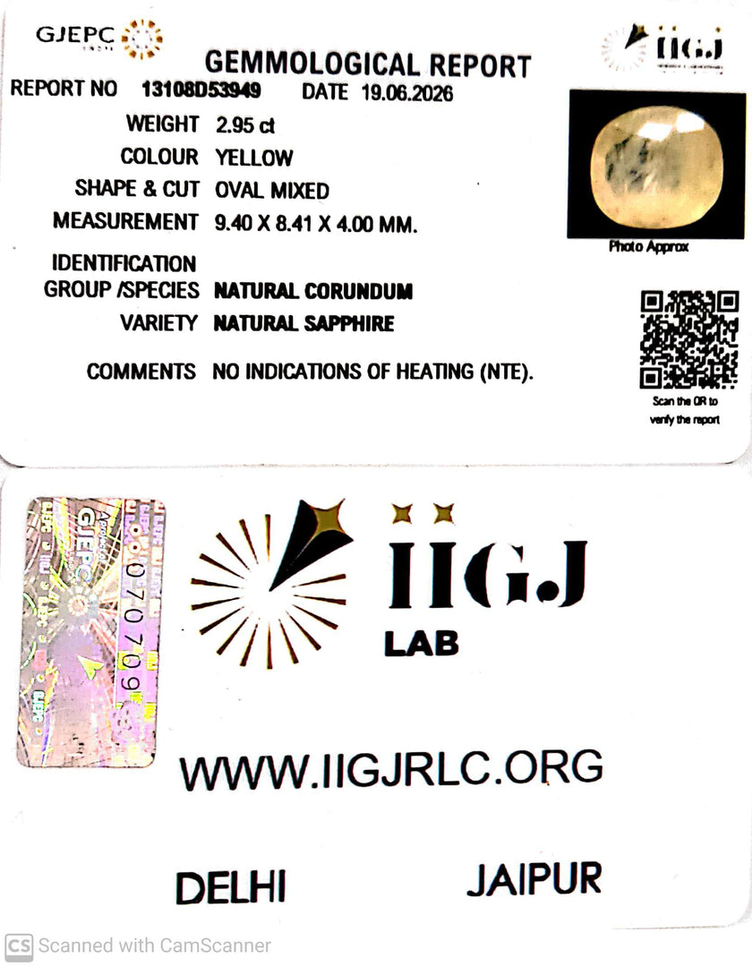 2.95/CT Natural Yellow Sapphire With Govt Lab Certificate-13108D53949