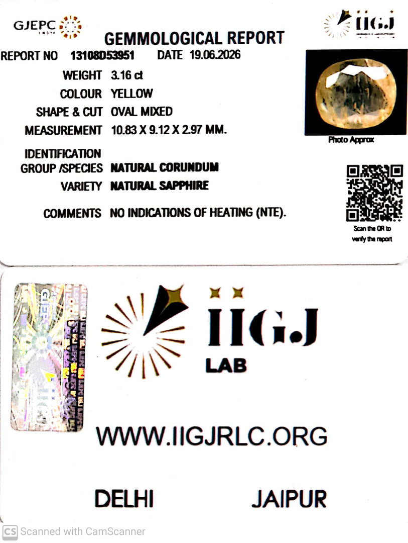 3.16/CT Natural Yellow Sapphire With Govt Lab Certificate-13108D53951