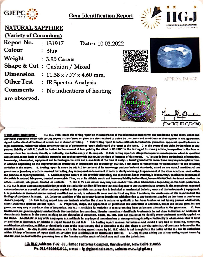 4.38 Ratti  Natural blue sapphire with Govt. Lab Certificate (6771)