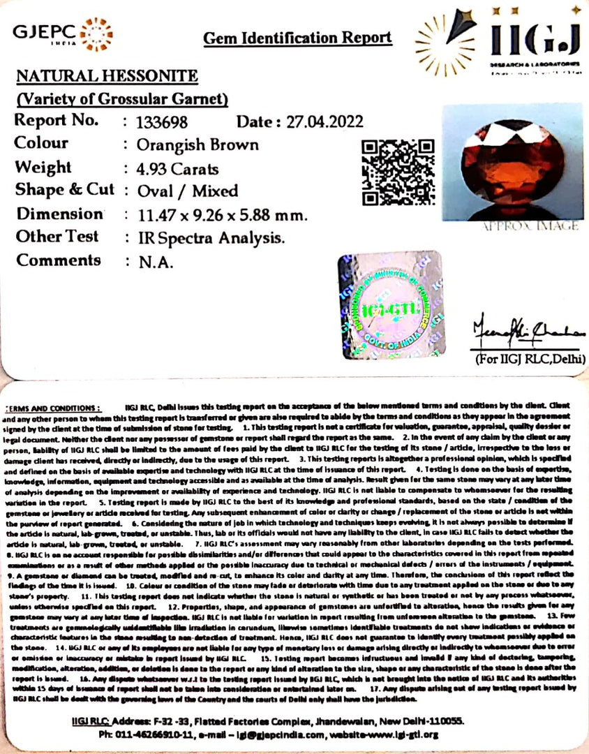 4.93/CT Natural Govt. Lab Certified Ceylonese Gomed-(1221)
