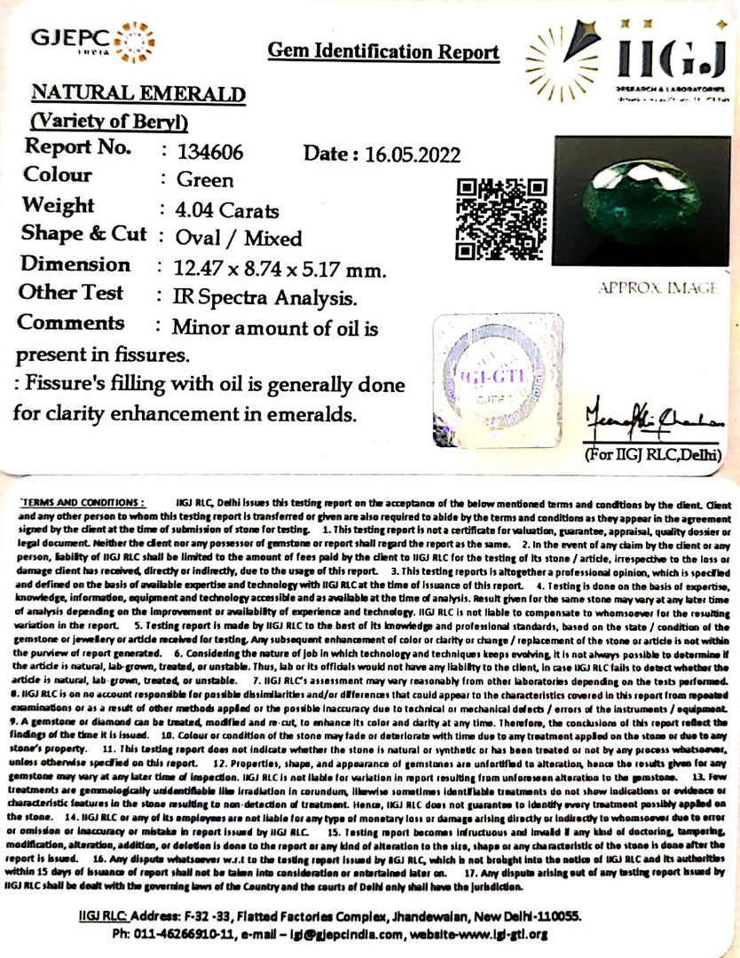 4.04/CT Natural Panna Stone with Govt. Lab Certified-8991