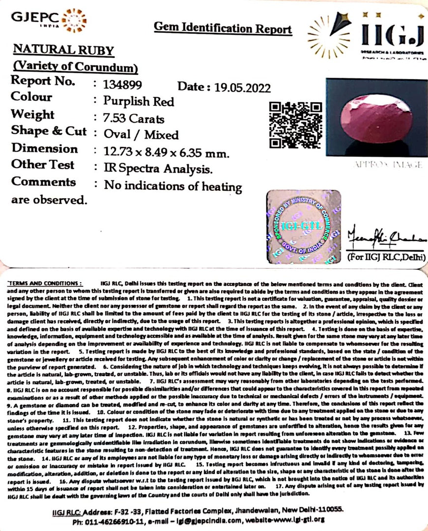 7.53/CT Natural Neo Burma Ruby with Govt. Lab Certificate-(4551)