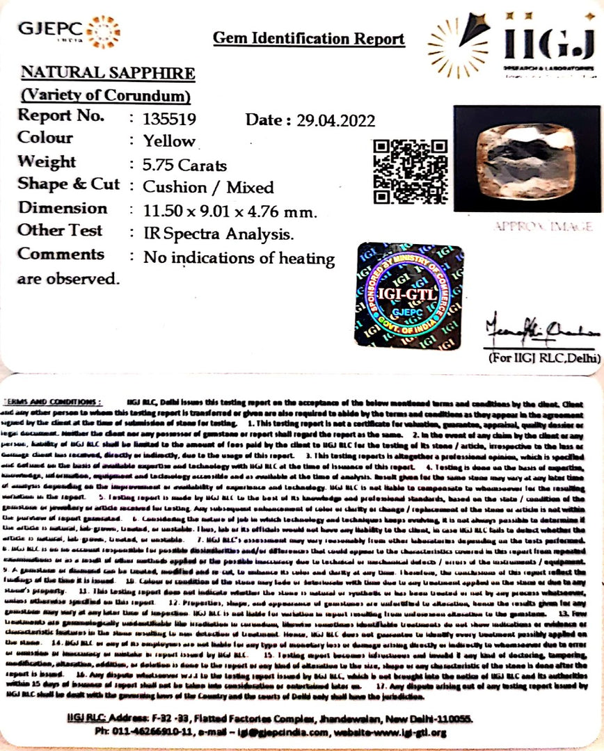 5.75/CT Natural Ceylonese Pukhraj with Govt Lab Certificate-YELSA9U