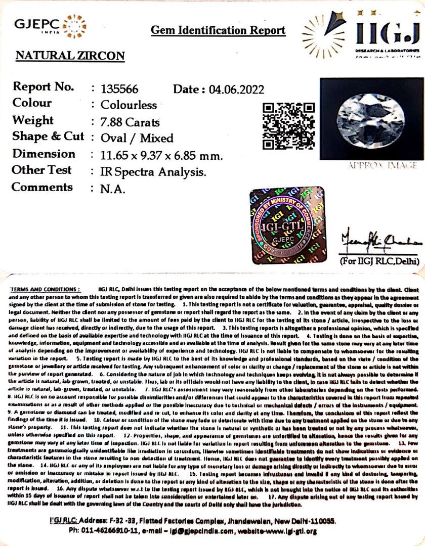 7.88/CT Natural Zircon With Govt. Lab certificate-3441