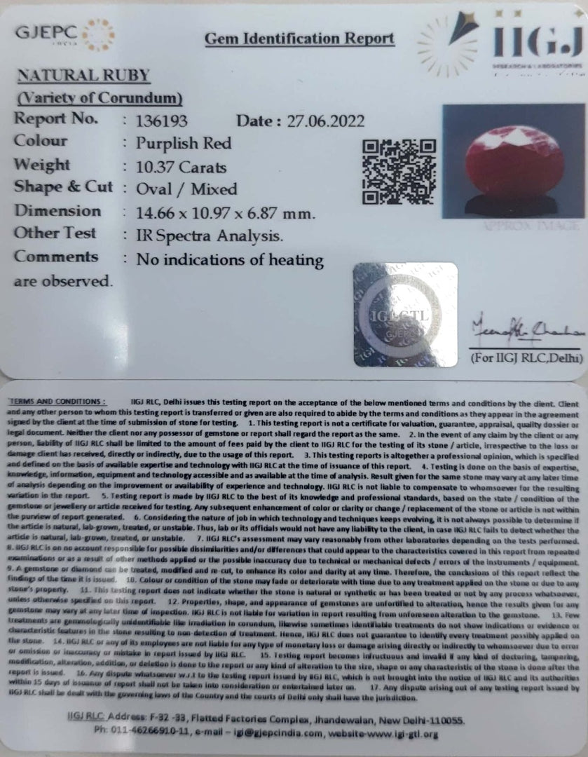 10.37/CT Natural Neo Burma Ruby with Govt. Lab Certificate-(3441)
