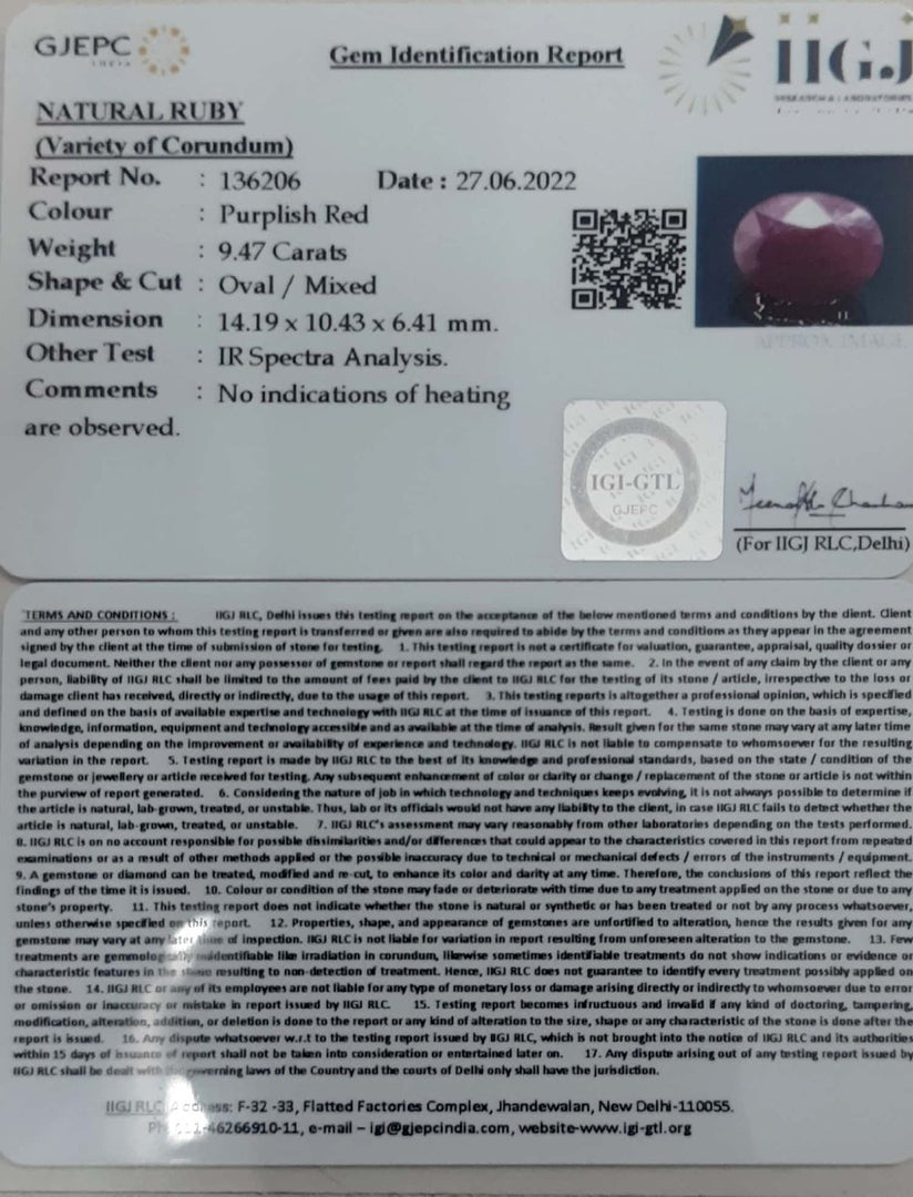 9.47/CT Natural Neo Burma Ruby with Govt. Lab Certificate-(3441)