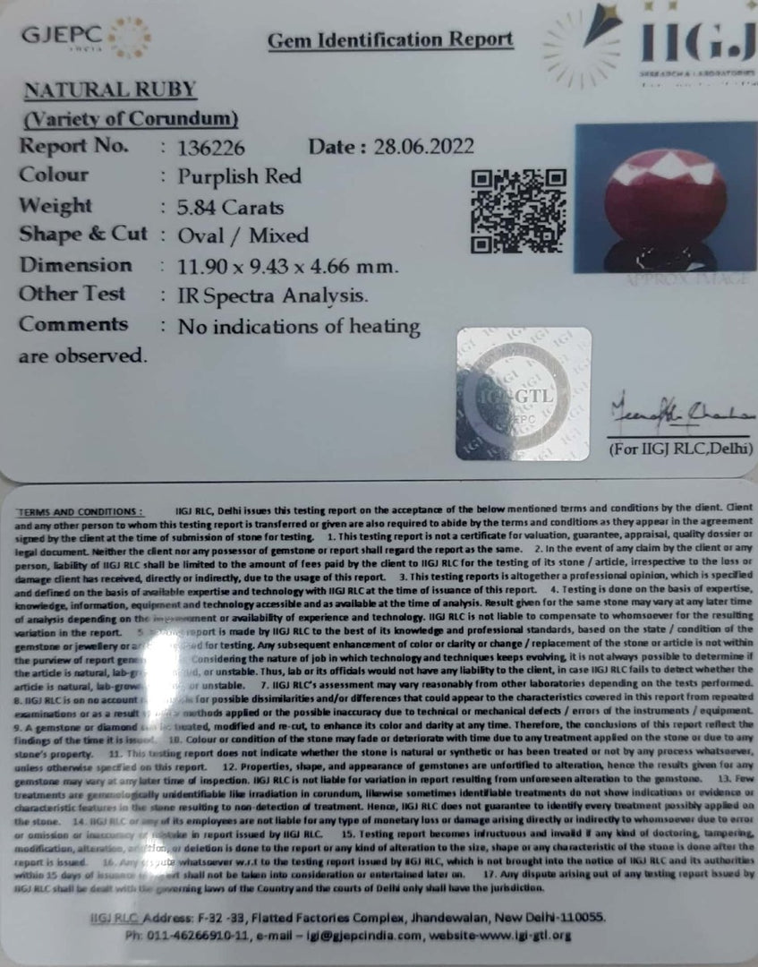 5.48/CT Natural Mozambique Ruby with Govt. Lab Certificate-12210