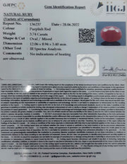 3.74/CT Natural Mozambique Ruby with Govt. Lab Certificate-12210
