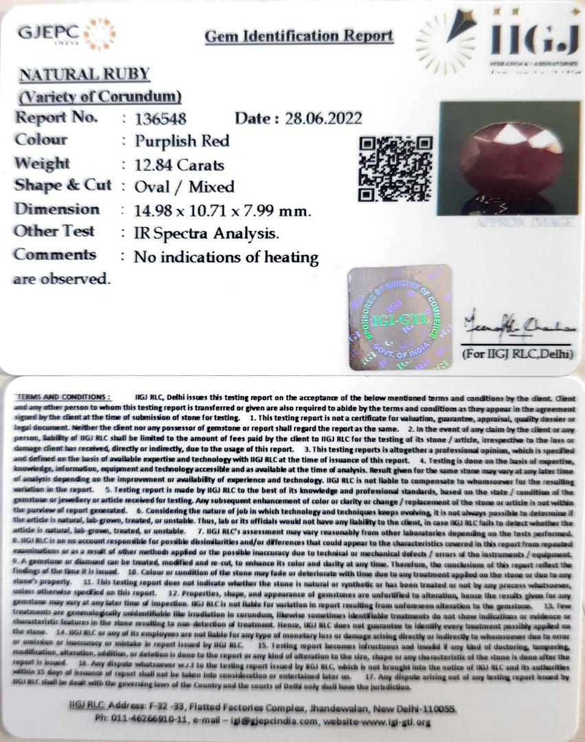 12.84/CT Natural Mozambique Ruby with Govt. Lab Certificate-7881