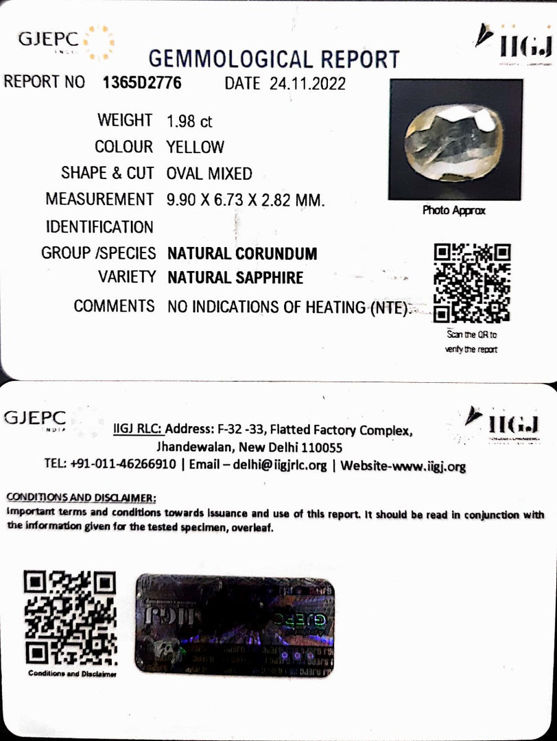 1.98/CT Natural Ceylonese Pukhraj with Govt Lab CertificatE-YELSA9T