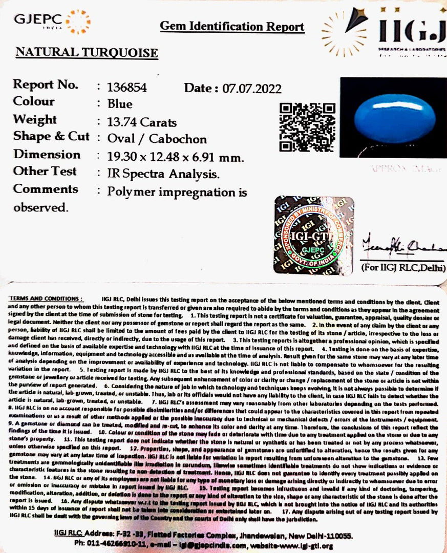 13.54 Carat Turquoise-(832)