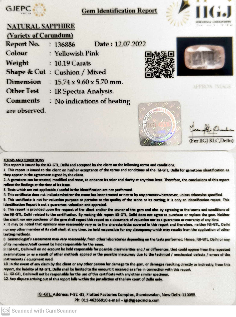 10.19/CT Natural Pink Sapphire with Govt Lab Certificate-136886