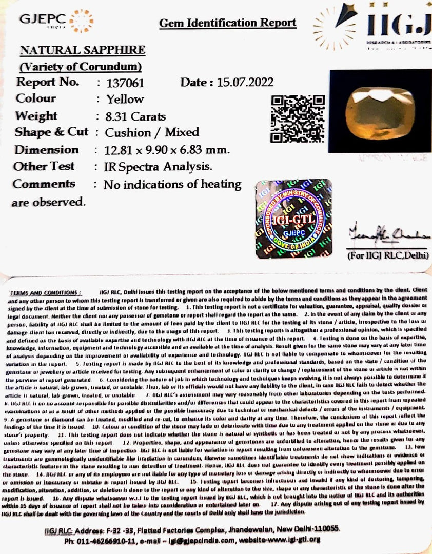 8.31/CT Natural Ceylonese Pukhraj with Govt Lab Certificate-8991