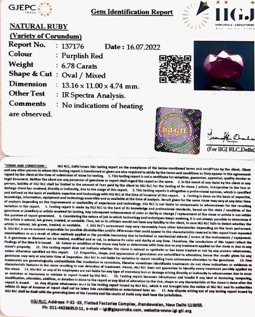 6.78/CT Natural Mozambique Ruby with Govt. Lab Certificate-(12210)