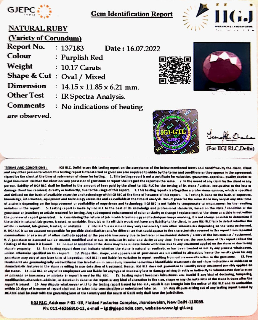 10.17/CT Natural Mozambique Ruby with Govt. Lab Certificate-(12210)