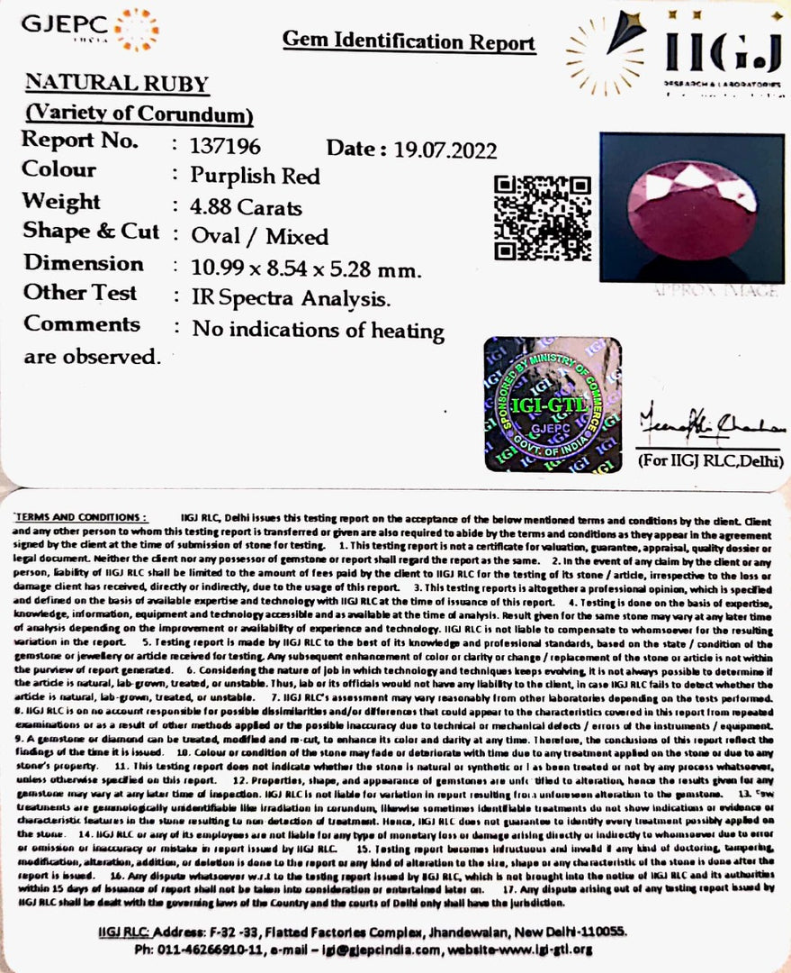 4.88/CT Natural Mozambique Ruby with Govt. Lab Certificate-(23310)