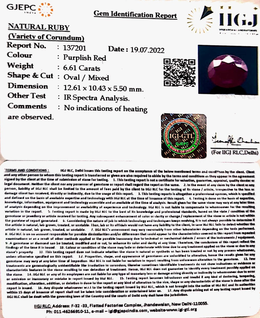 6.61/CT Natural Mozambique Ruby with Govt. Lab Certificate-(12210)