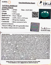 5.26 Carat Natural Panna Stone with Govt. Lab Certified.