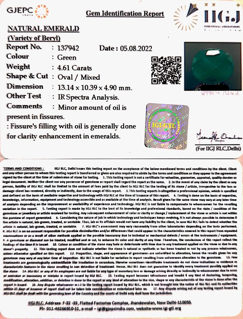 4.61 Carat Natural Panna Stone with Govt. Lab Certified-12210