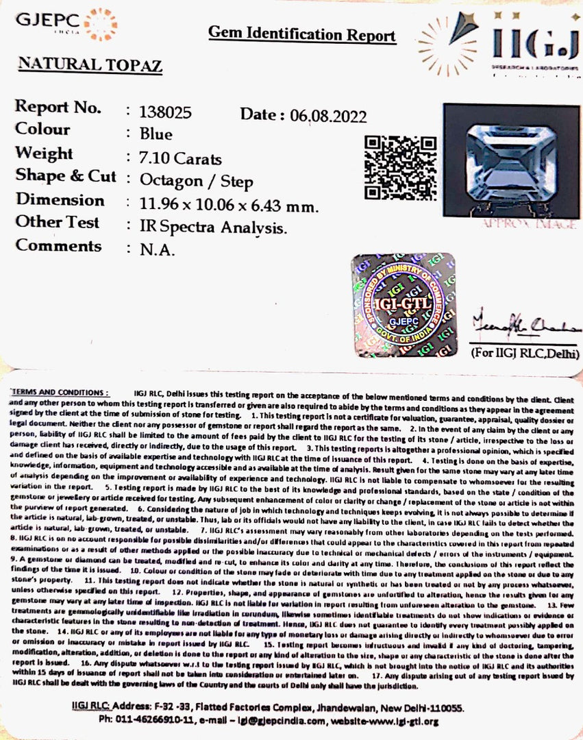 7.88 Ratti Blue Topaz with Govt Lab Certificate-(1665)