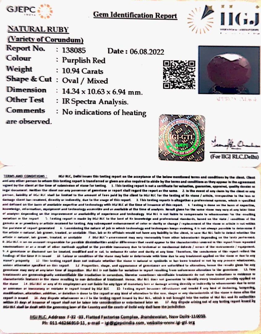12.14 /CT Natural Mozambique Ruby with Govt. Lab Certificate-7881