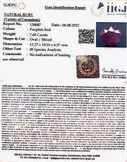 7.60/CT Natural Ruby with Govt. Lab Certificate (7881)