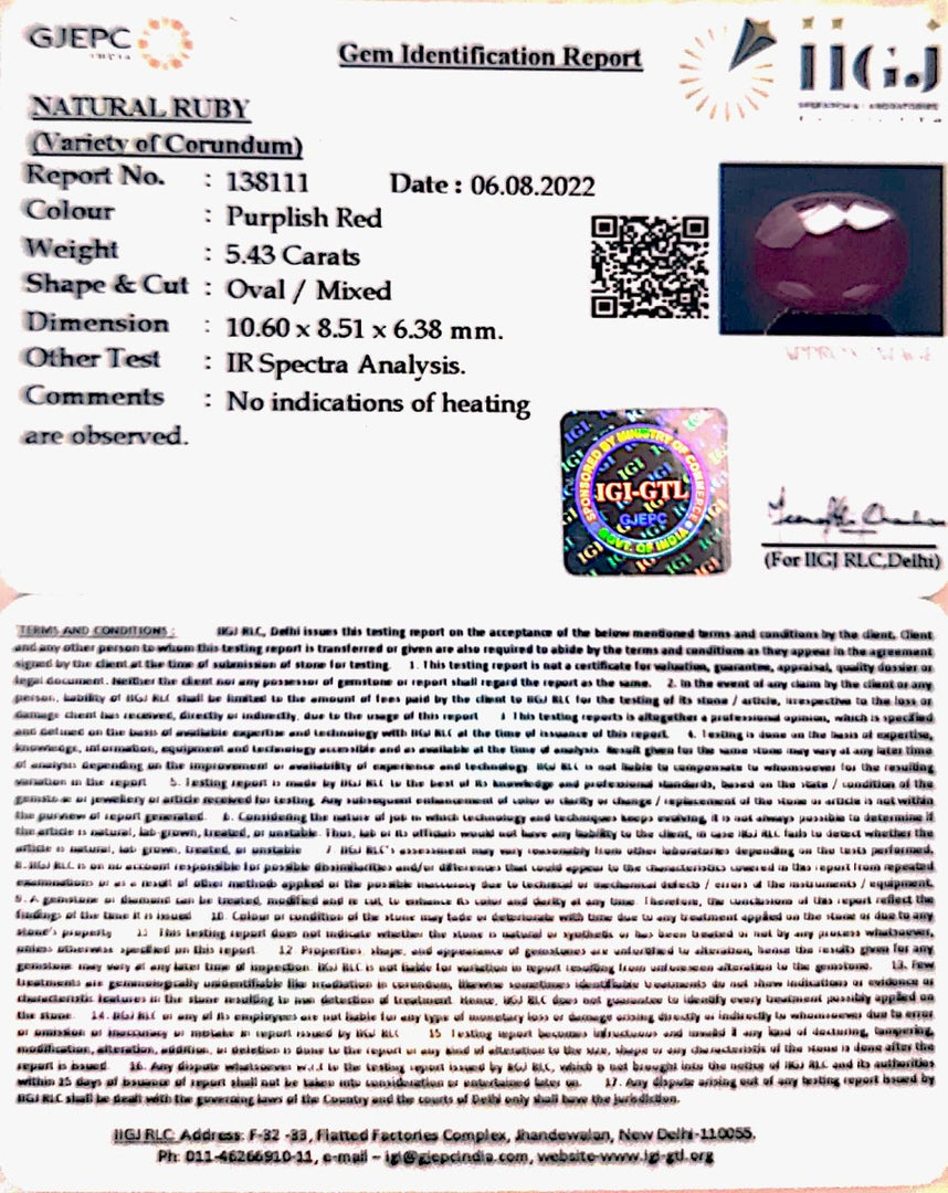 5.43/CT Natural Mozambique Ruby with Govt. Lab Certificate-(12210)