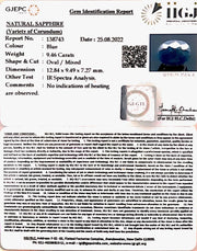 9.46/CT Natural Blue Sapphire with Govt Lab Certificate-(2331)