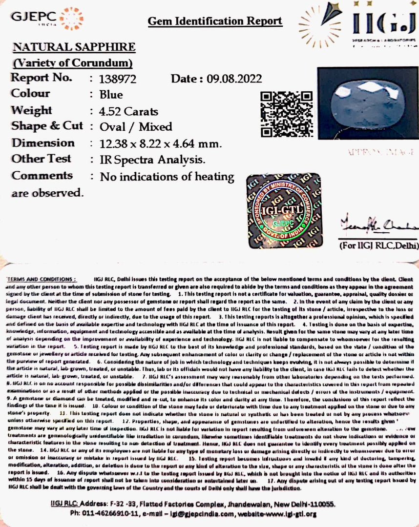 4.52/CT Natural Ceylonese Neelam with Govt Lab Certified (8991)