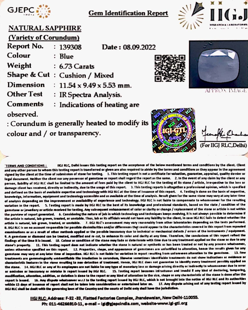 6.73/CT Natural Ceylonese Neelam with Govt Lab Certified (6771)