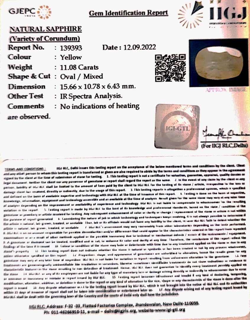 11.08 Carat Natural Ceylonese Pukhraj with Govt Lab Certificate-6771